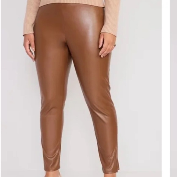Old Navy Women Plus Sz 22 Cognac Brown Faux Leather Extra High-Rise Skinny Pants - Picture 1 of 9
